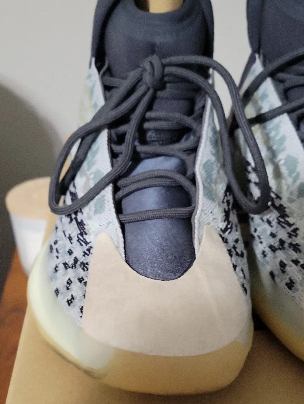 adidas YZY QNTM Knit High-Top Sneakers in Gray, Cream and Blue